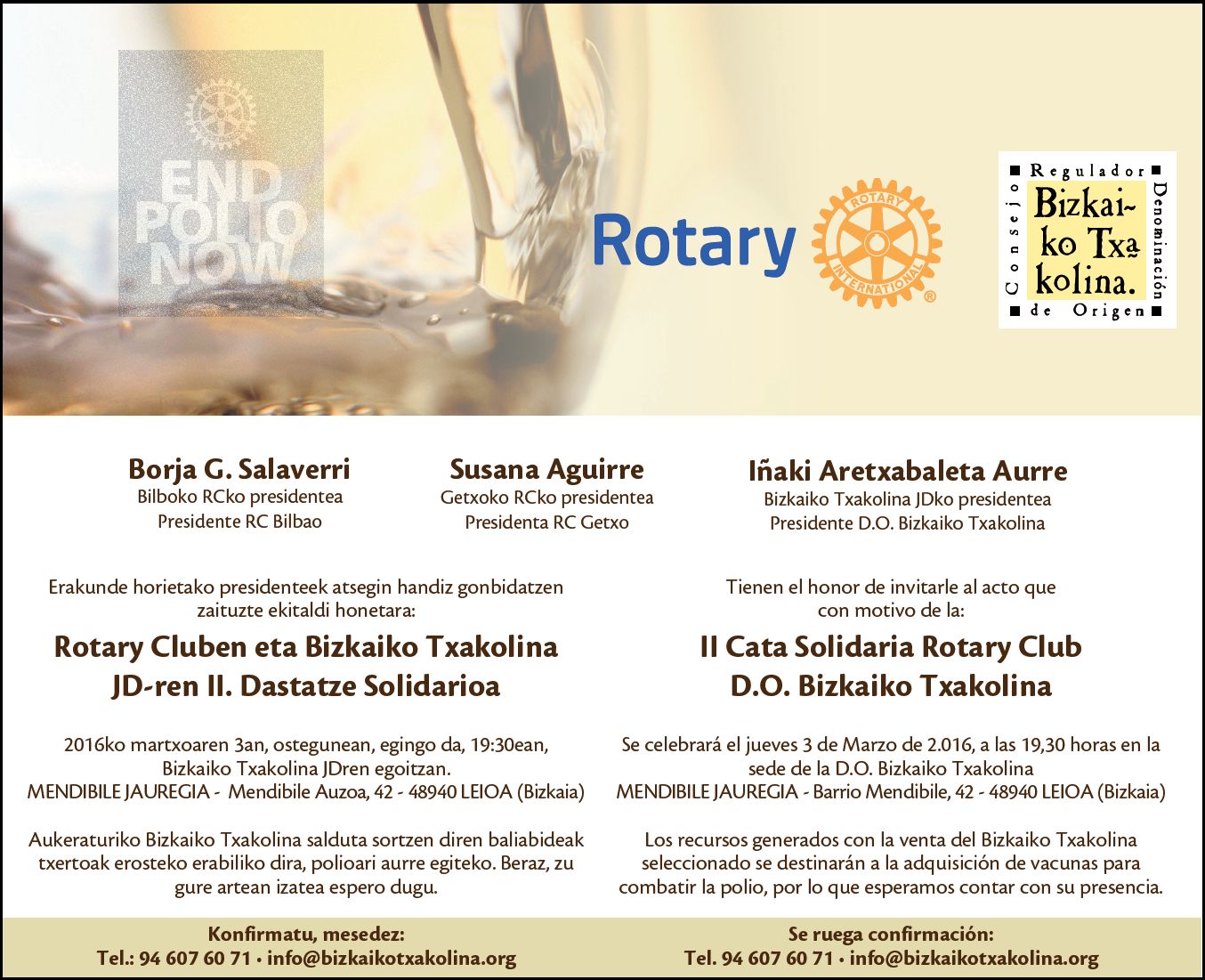 Mendibile Jauregia: II Cata rotaria Bizkaiko txakolina (3 de marzo de 2016)